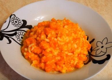 Delizioso porridge di riso con zucca nel latte: una ricetta con una foto.
