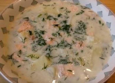 Prepariamo una delicata zuppa di pesce rosso con panna secondo una ricetta passo-passo con una foto.